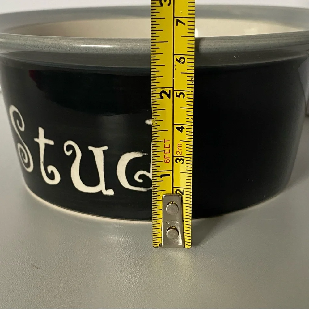 Dog Bowl “Stud” Ceramic 6” Black Gray Alco Industries 2.5” High Boy Cat Doggy